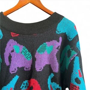 Vintage Women’s Elephant Pullover Sweater Size Medium Animals Artsy Retro 90s
